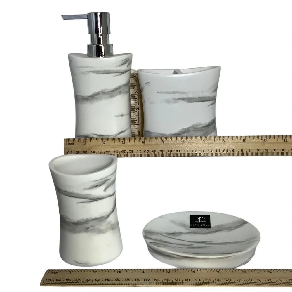 Todays Living Marble Elite Bath Accessory Set Lux White Grey Resin 4 Piece Set